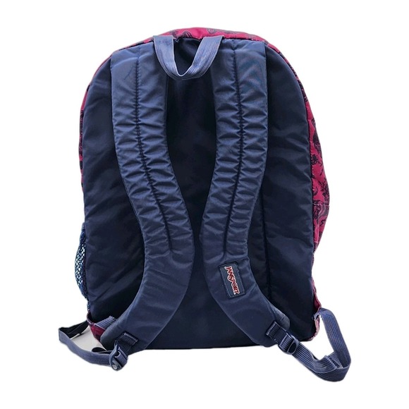 Vintage Jansport Superbreak Backpack Maroon With Navy Floral Graphics Fall 2015 - Picture 3 of 16